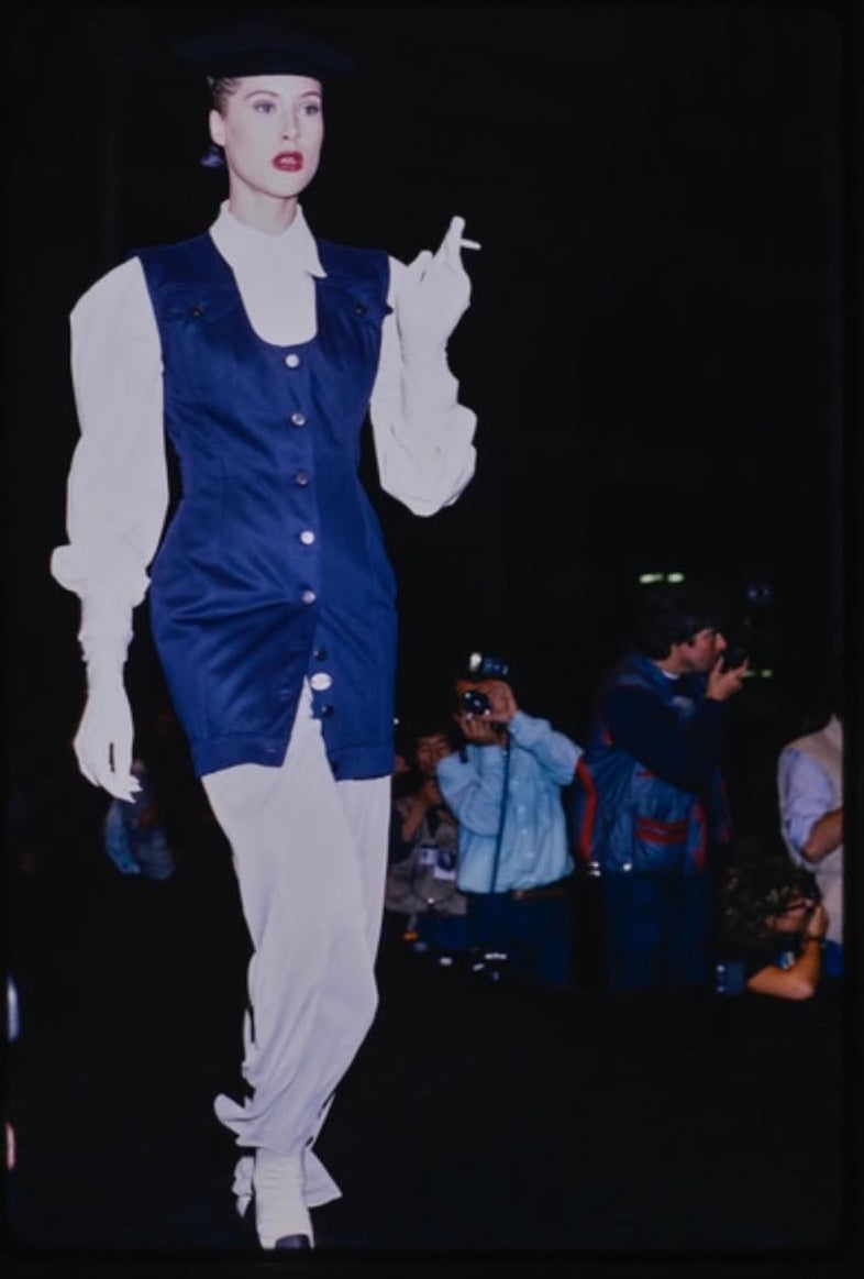 Junior Gaultier ’The Concierge is in the staircase’ denim dress/waistcoat, Spring 1988