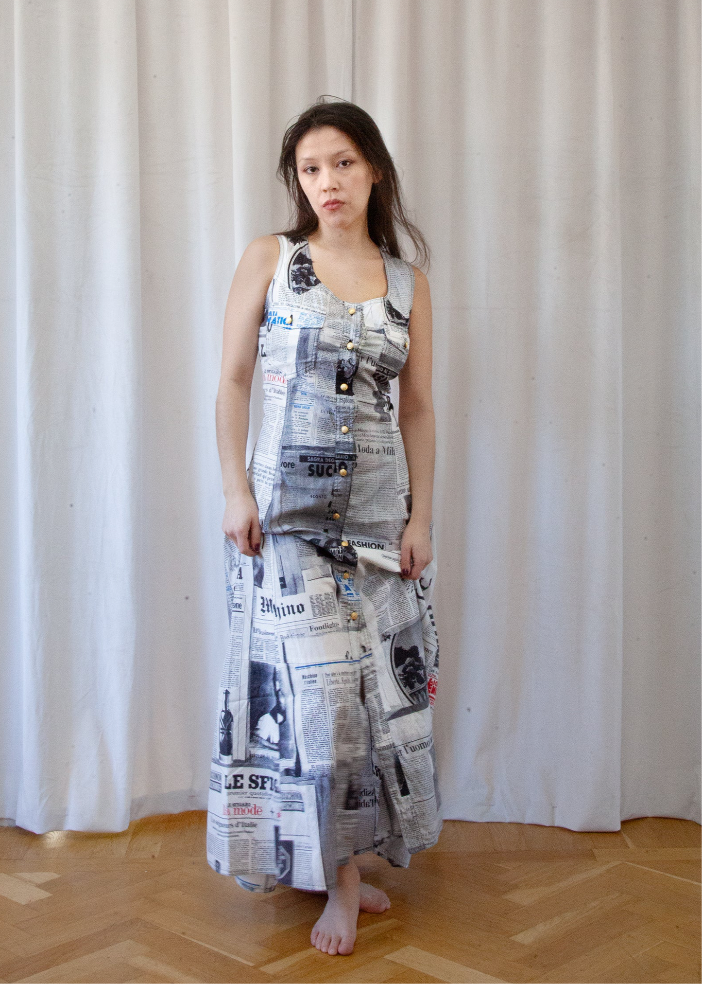 Moschino newspaper dress, 1990’s
